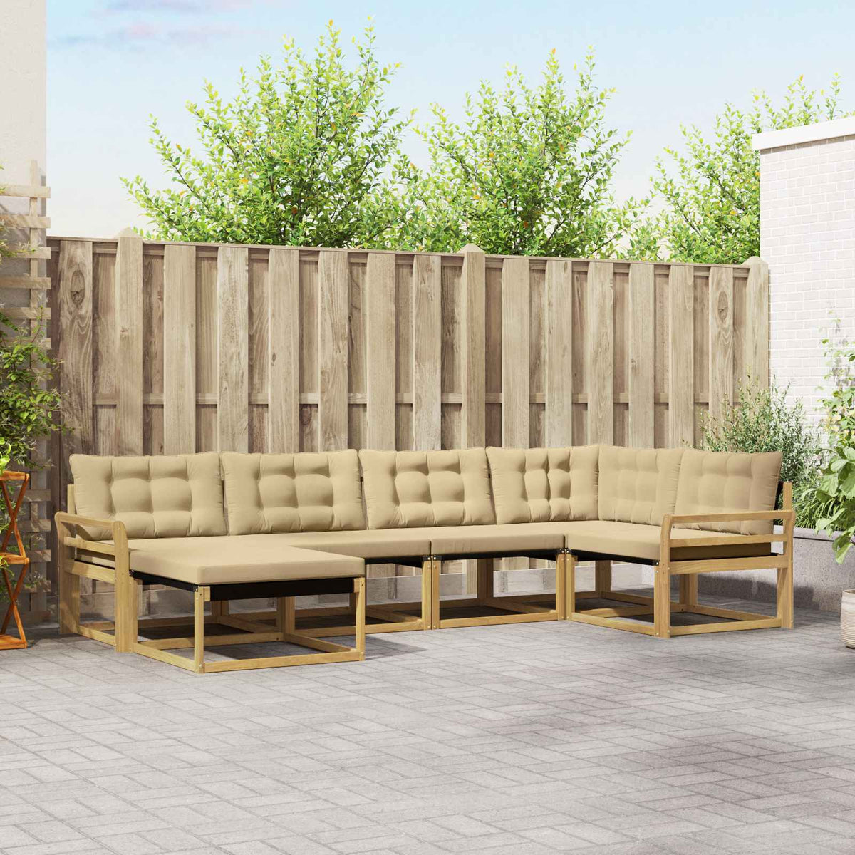Buiten bankenset met kussen 6 pcs Wit en Beige is nu te koop bij PeponiXL, paradijselijk wonen!