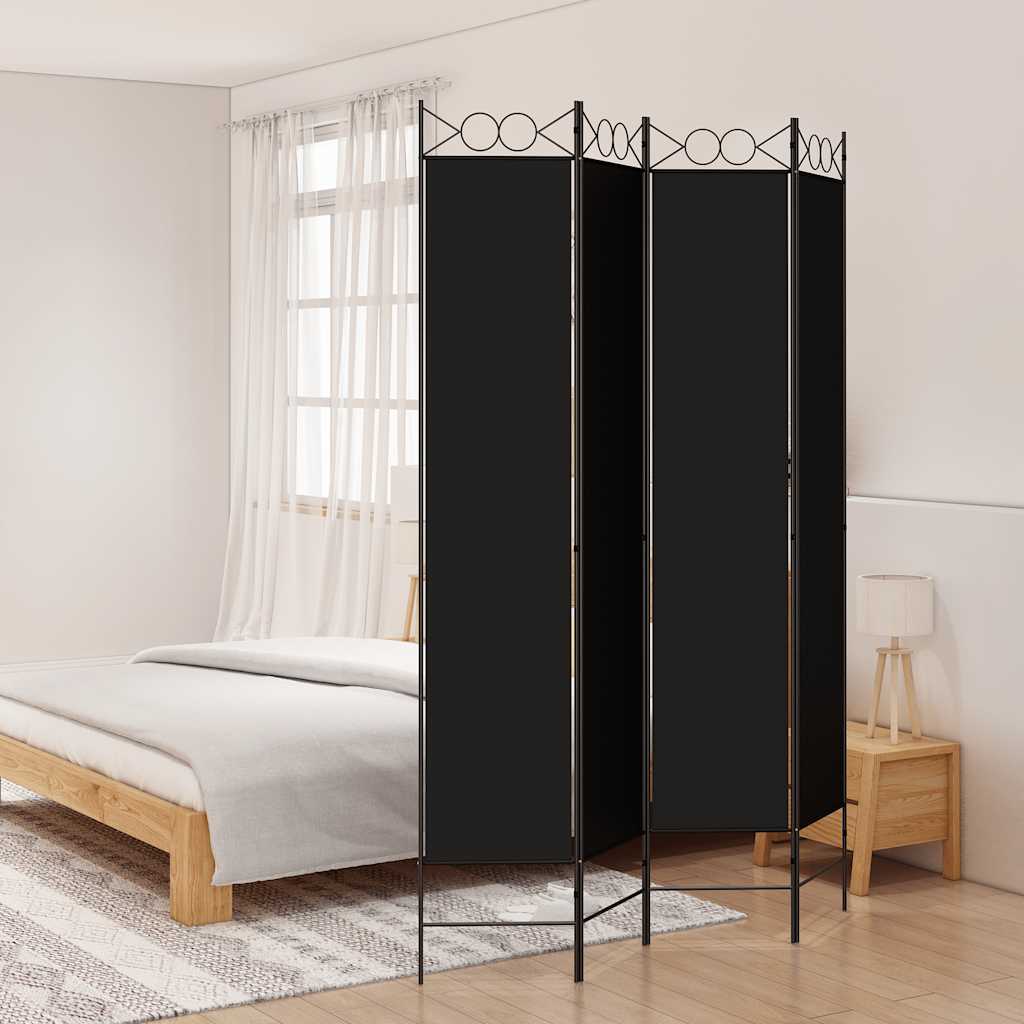 Kamerscherm met 4 panelen 200x200 cm stof zwart is nu te koop bij PeponiXL, paradijselijk wonen!
