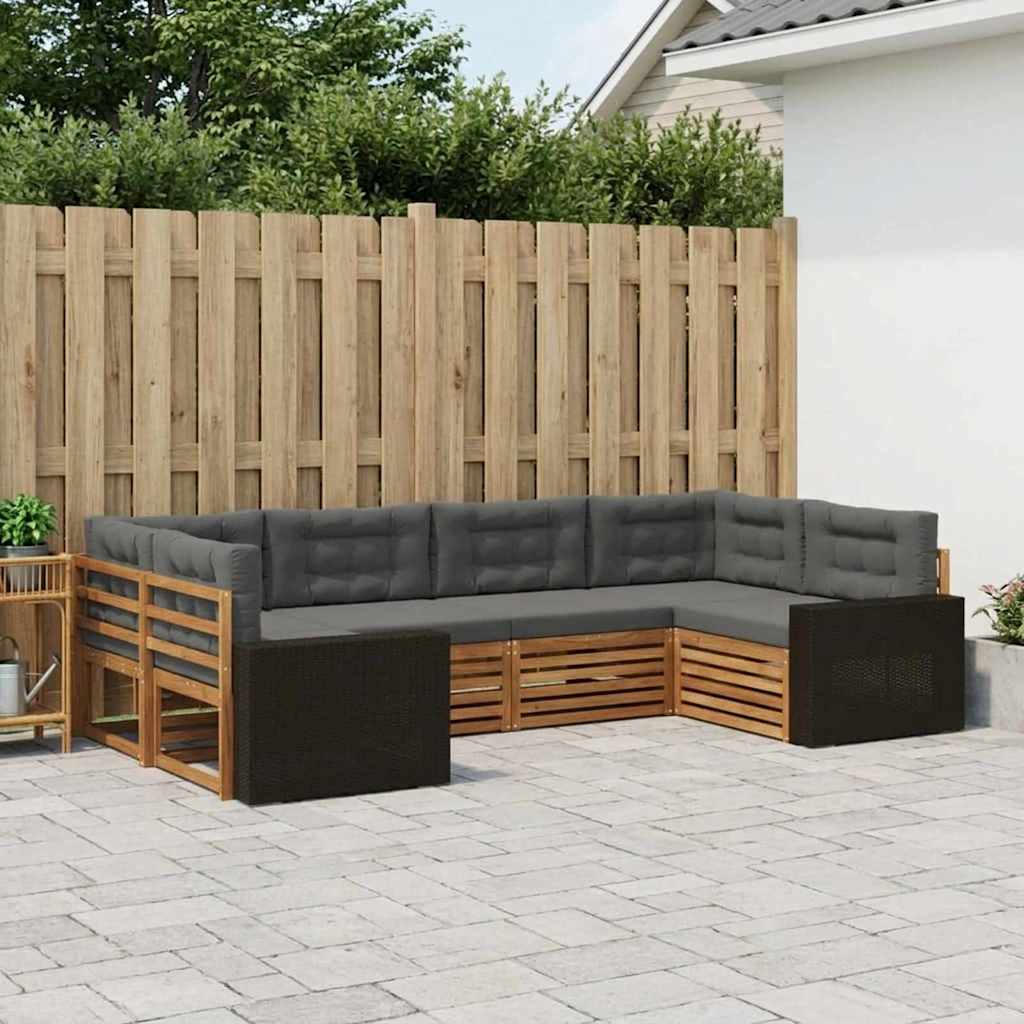 Buiten bankenset met kussen 6 pcs Natuurlijk en Antraciet is nu te koop bij PeponiXL, paradijselijk wonen!