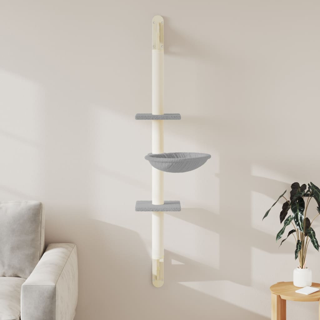 Kattenmeubel wandgemonteerd met krabpaal 142,5 cm lichtgrijs is nu te koop bij PeponiXL, paradijselijk wonen!