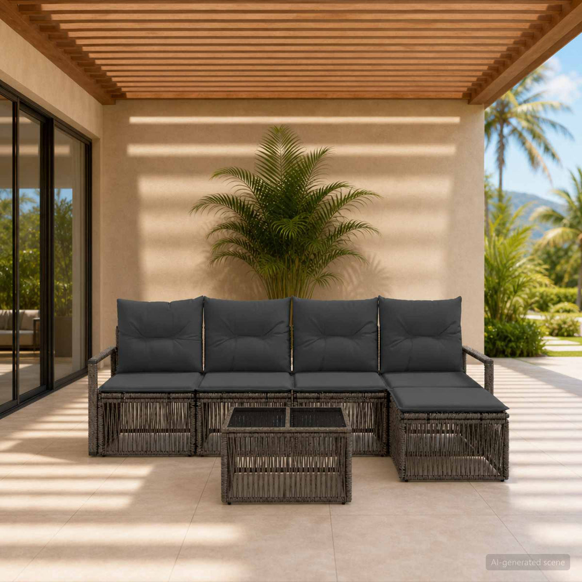 Tuinbankenset 6 pcs Grijs poly rattan is nu te koop bij PeponiXL, paradijselijk wonen!
