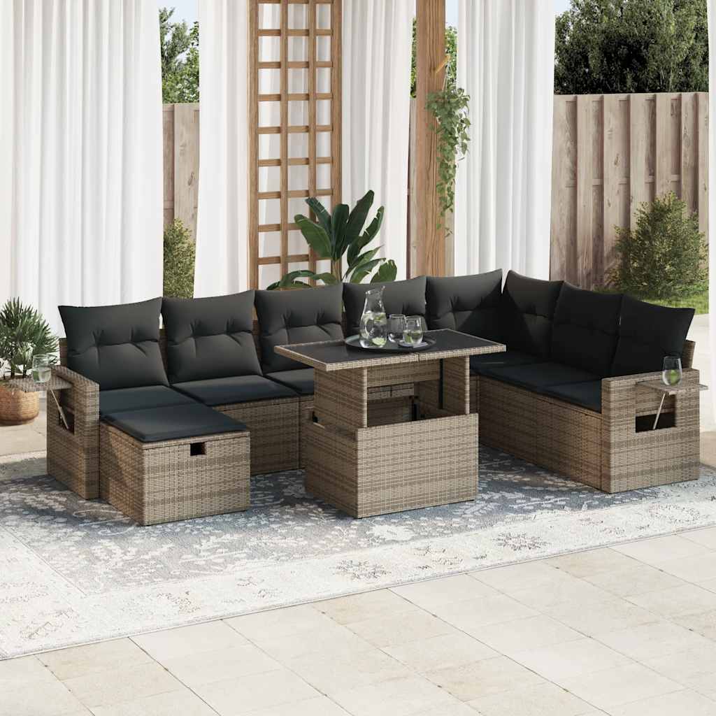 9-delige Loungeset met kussens poly rattan grijs is nu te koop bij PeponiXL, paradijselijk wonen!
