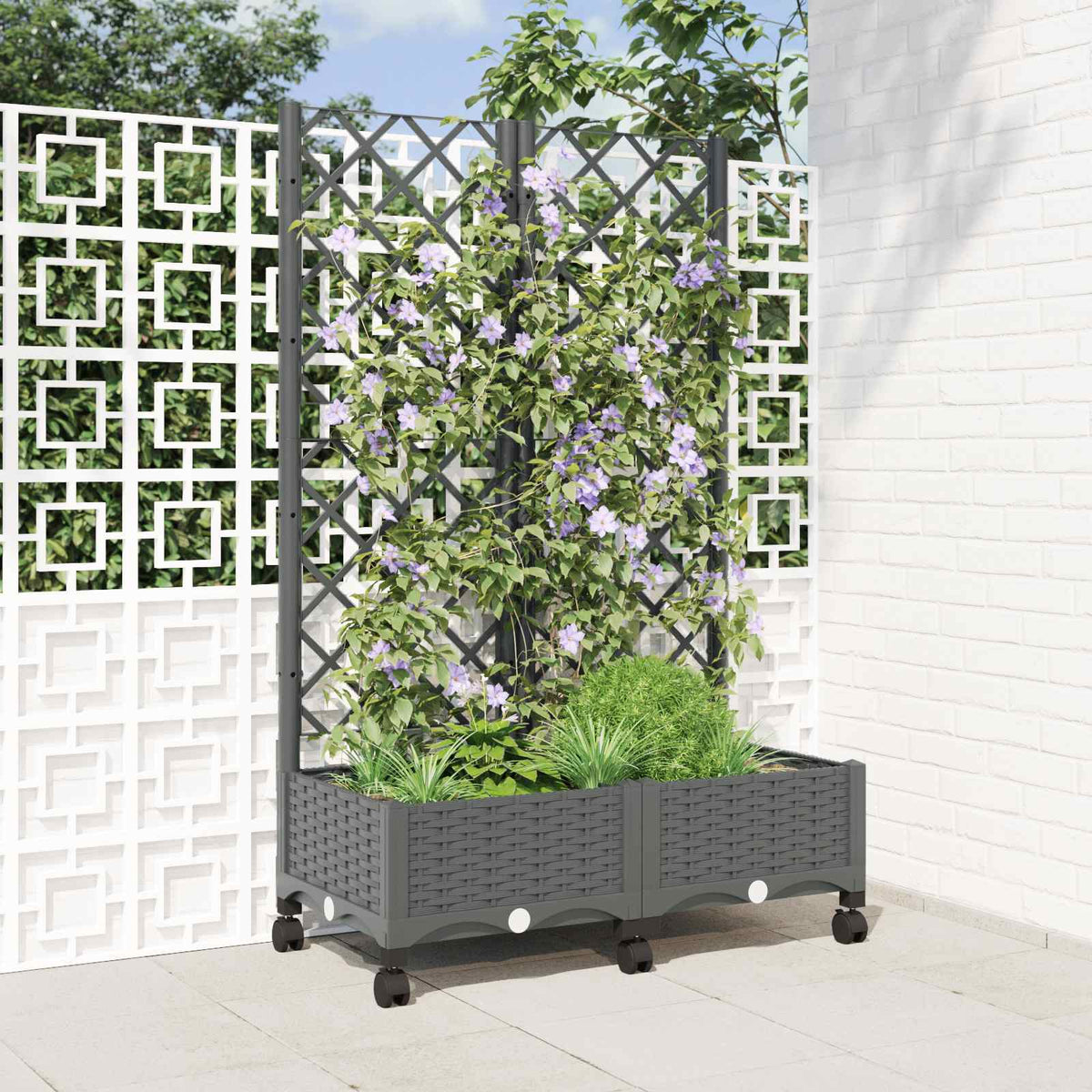 Tuinplantbak met schutting en wielen Lichtgrijs PP is nu te koop bij PeponiXL, paradijselijk wonen!