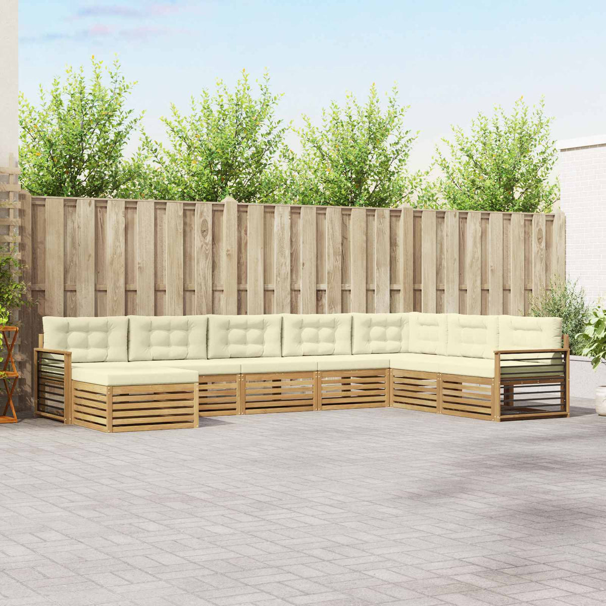 Buiten bankenset met kussen 8 pcs Wit en crèmekleurig is nu te koop bij PeponiXL, paradijselijk wonen!
