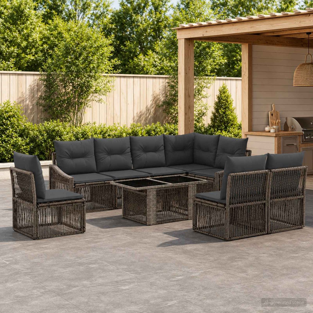 Tuinbankenset 9 st Grijs en Donkergrijs poly rattan is nu te koop bij PeponiXL, paradijselijk wonen!