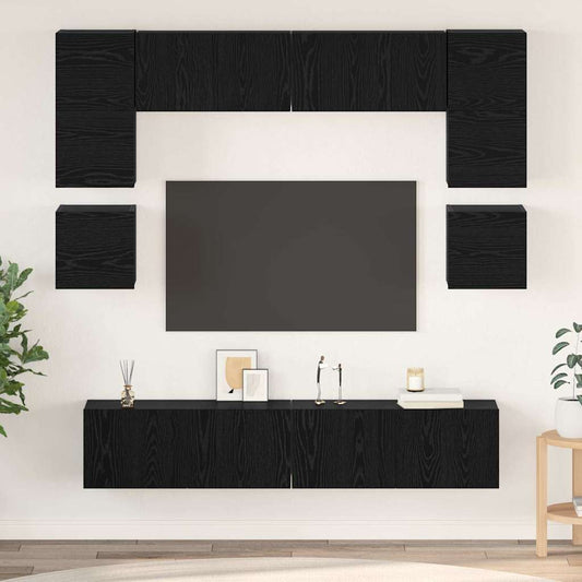 Tv-meubelset Wandgemonteerd 8 pcs Zwart Eiken Bewerkt hout is nu te koop bij PeponiXL, paradijselijk wonen!