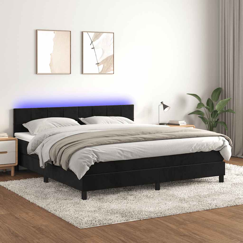 Boxspring met matras en LED fluweel zwart 160x200 cm is nu te koop bij PeponiXL, paradijselijk wonen!