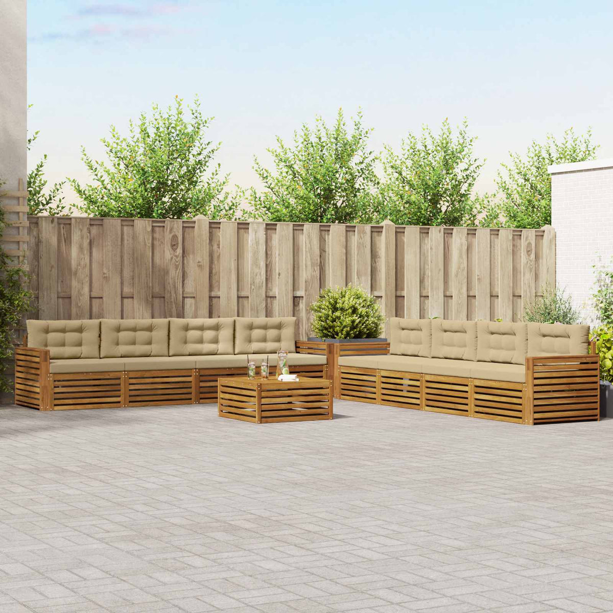 Buiten bankenset met kussen 9 pcs Natuurlijk en Beige is nu te koop bij PeponiXL, paradijselijk wonen!