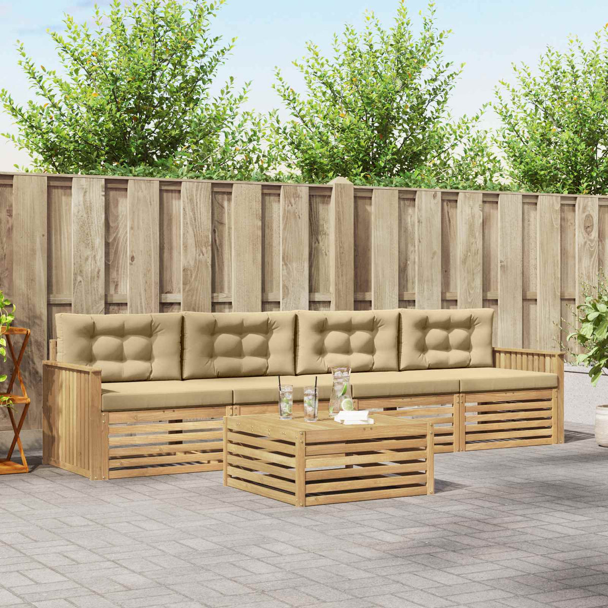 Buiten bankenset 5 pcs Wit en Beige Massief Acaciahout is nu te koop bij PeponiXL, paradijselijk wonen!