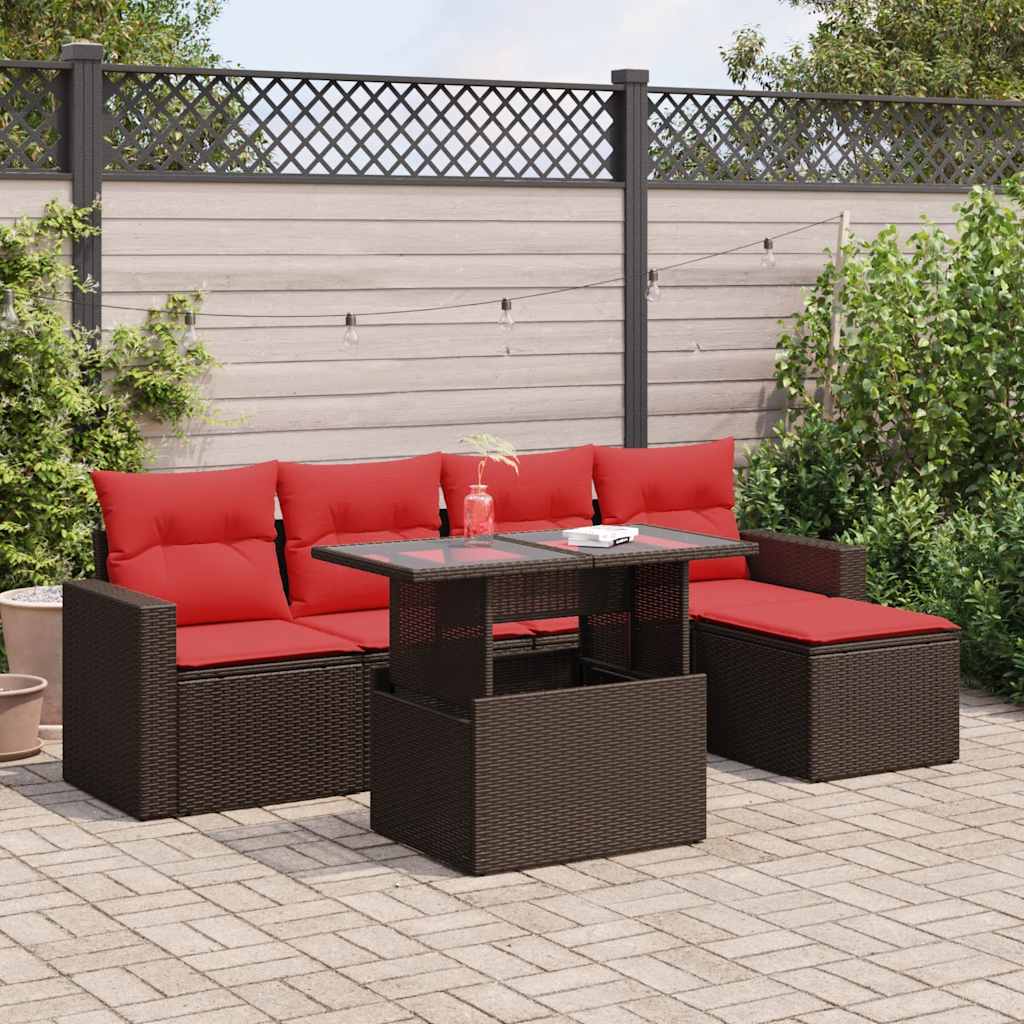 6-delige Loungeset met kussens poly rattan acacia bruin is nu te koop bij PeponiXL, paradijselijk wonen!