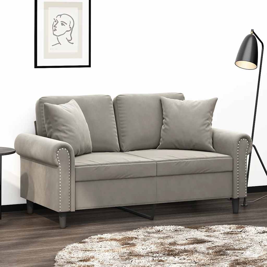 Tweezitsbank met kussens 120 cm fluweel lichtgrijs is nu te koop bij PeponiXL, paradijselijk wonen!