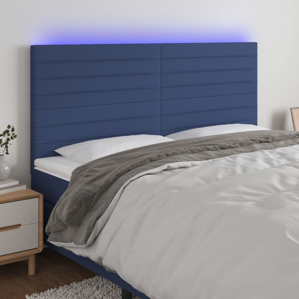 Hoofdbord LED 180x5x118/128 cm stof blauw is nu te koop bij PeponiXL, paradijselijk wonen!