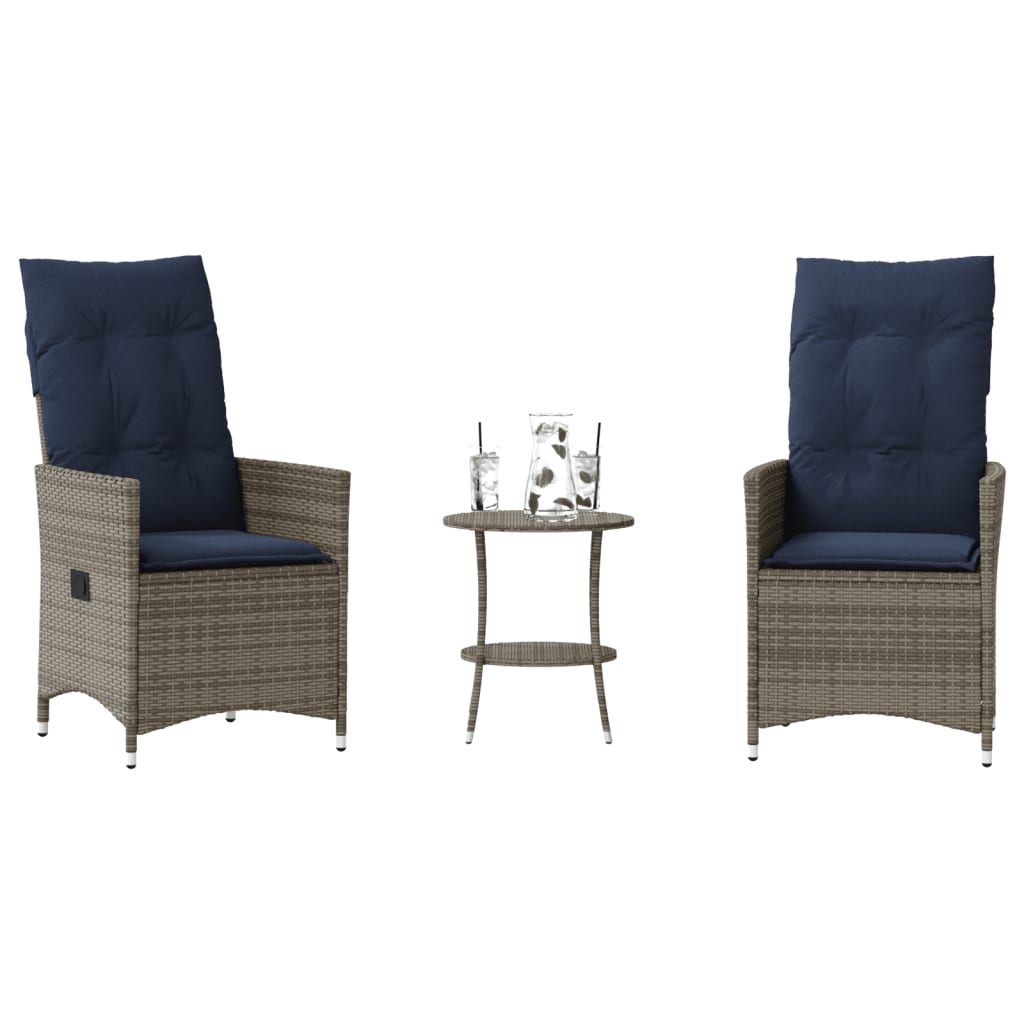 3-delige Bistroset met kussens poly rattan grijs is nu te koop bij PeponiXL, paradijselijk wonen!
