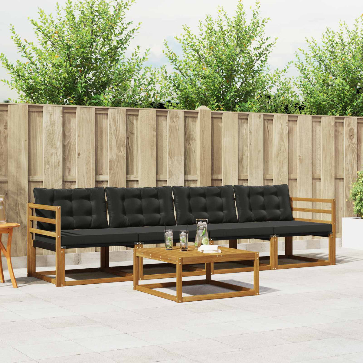 Buiten bankenset met kussen 5 pcs Natuurlijk en Zwart is nu te koop bij PeponiXL, paradijselijk wonen!