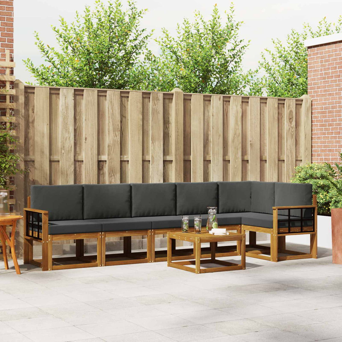 Buiten bankenset met kussen 7 pcs Natuurlijk en Antraciet is nu te koop bij PeponiXL, paradijselijk wonen!