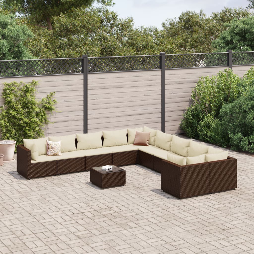 11-delige Loungeset met kussens poly rattan bruin is nu te koop bij PeponiXL, paradijselijk wonen!