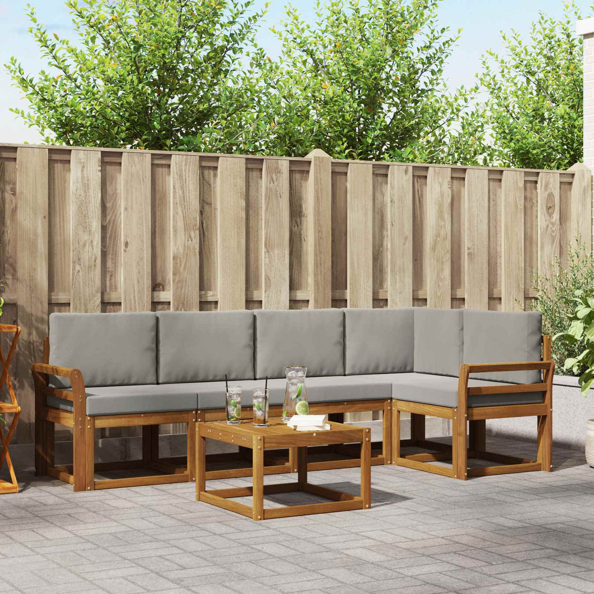 Buiten bankenset met kussen 6 pcs Natuurlijk en Lichtgrijs is nu te koop bij PeponiXL, paradijselijk wonen!