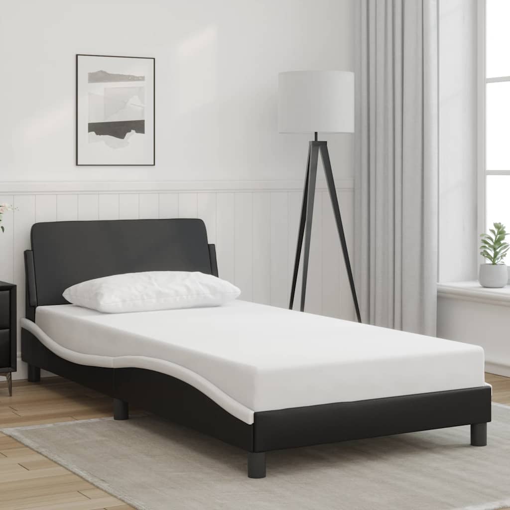 Bedframe "Dover" kunstleer zwart en wit 100x190 cm is nu te koop bij PeponiXL, paradijselijk wonen!