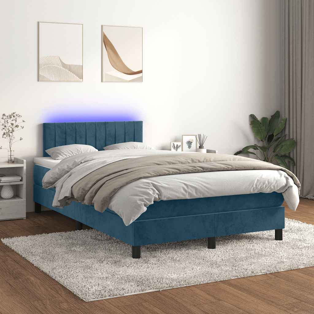 Boxspring met matras en LED fluweel donkerblauw 120x200 cm is nu te koop bij PeponiXL, paradijselijk wonen!