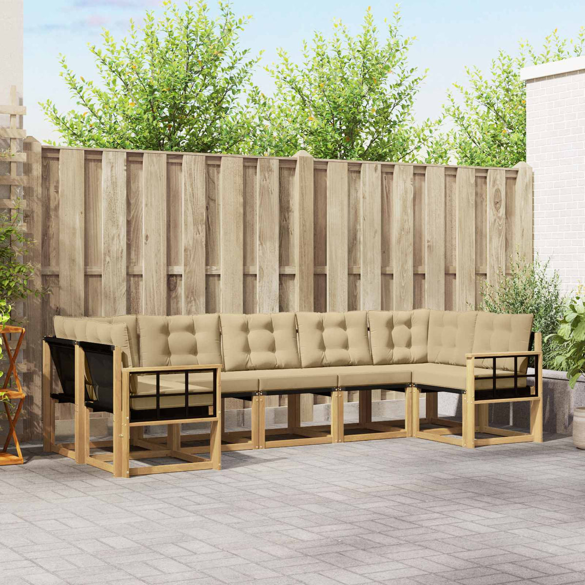 Buiten bankenset met kussen 7 pcs Wit en Beige is nu te koop bij PeponiXL, paradijselijk wonen!