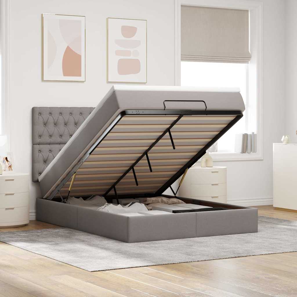 Ottoman bed met matras en LED's 140x190cm stof taupe is nu te koop bij PeponiXL, paradijselijk wonen!