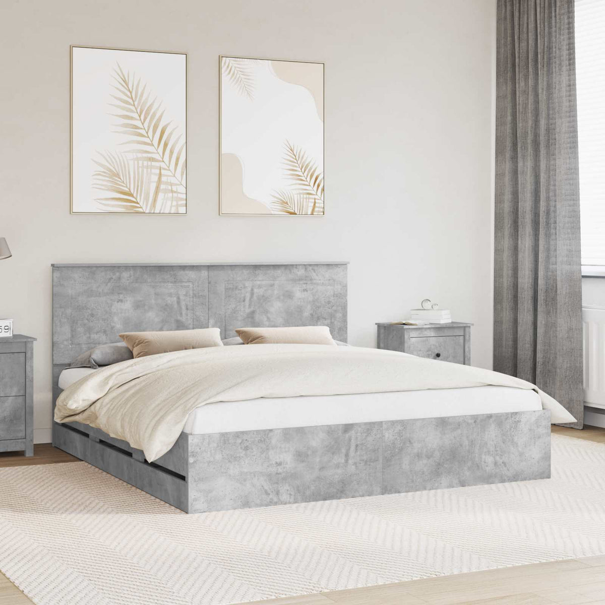Bedframe met lade Beton Grijs 200 x 200 cm Ingenieurshout is nu te koop bij PeponiXL, paradijselijk wonen!