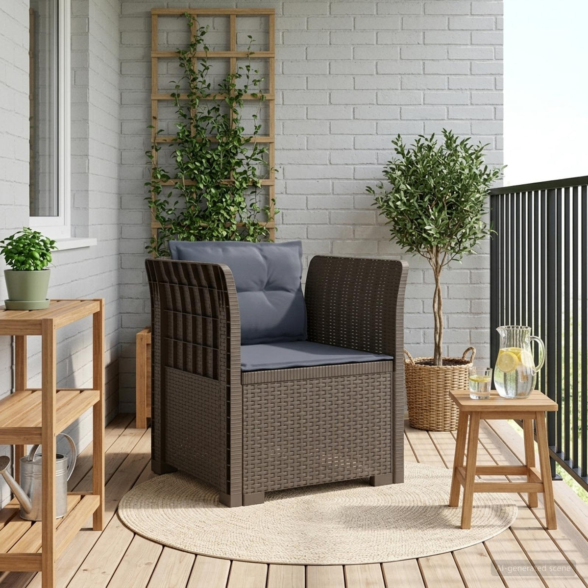 Eénpersoons Fauteuil met Kussens Rattan Look PP Lichtgrijs is nu te koop bij PeponiXL, paradijselijk wonen!