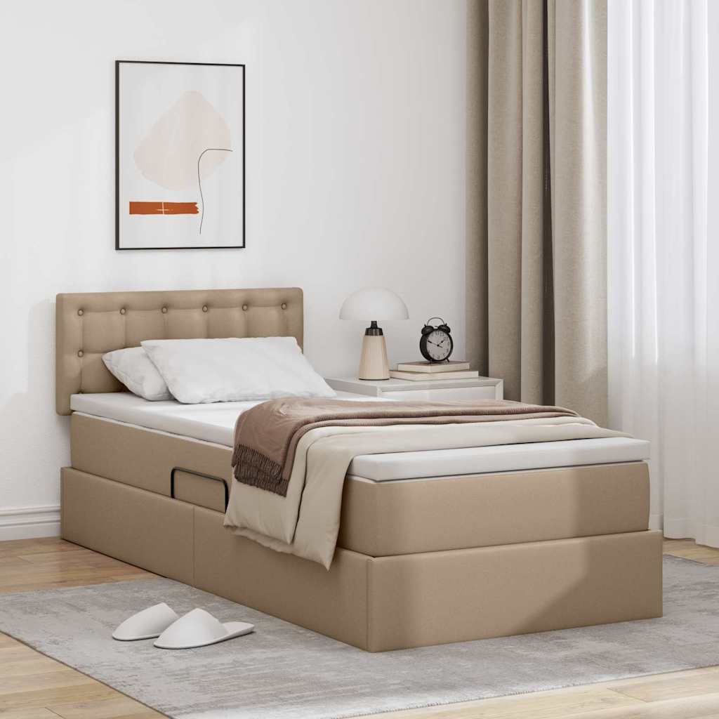 Opbergbed met LED met matras Cappuccino 90 x 200 cm Nep Leer is nu te koop bij PeponiXL, paradijselijk wonen!