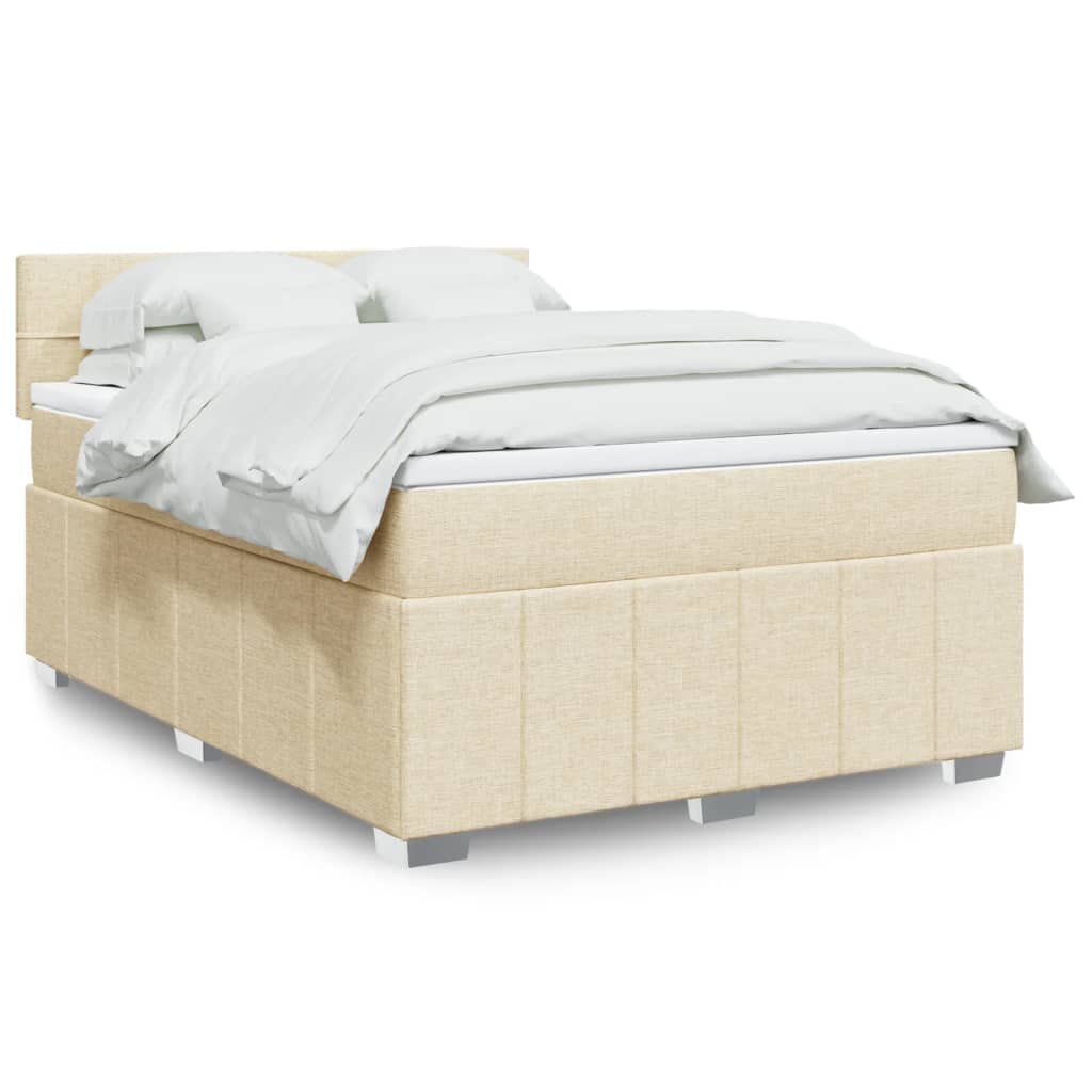 Boxspring met matras stof crèmekleurig 140x200 cm is nu te koop bij PeponiXL, paradijselijk wonen!