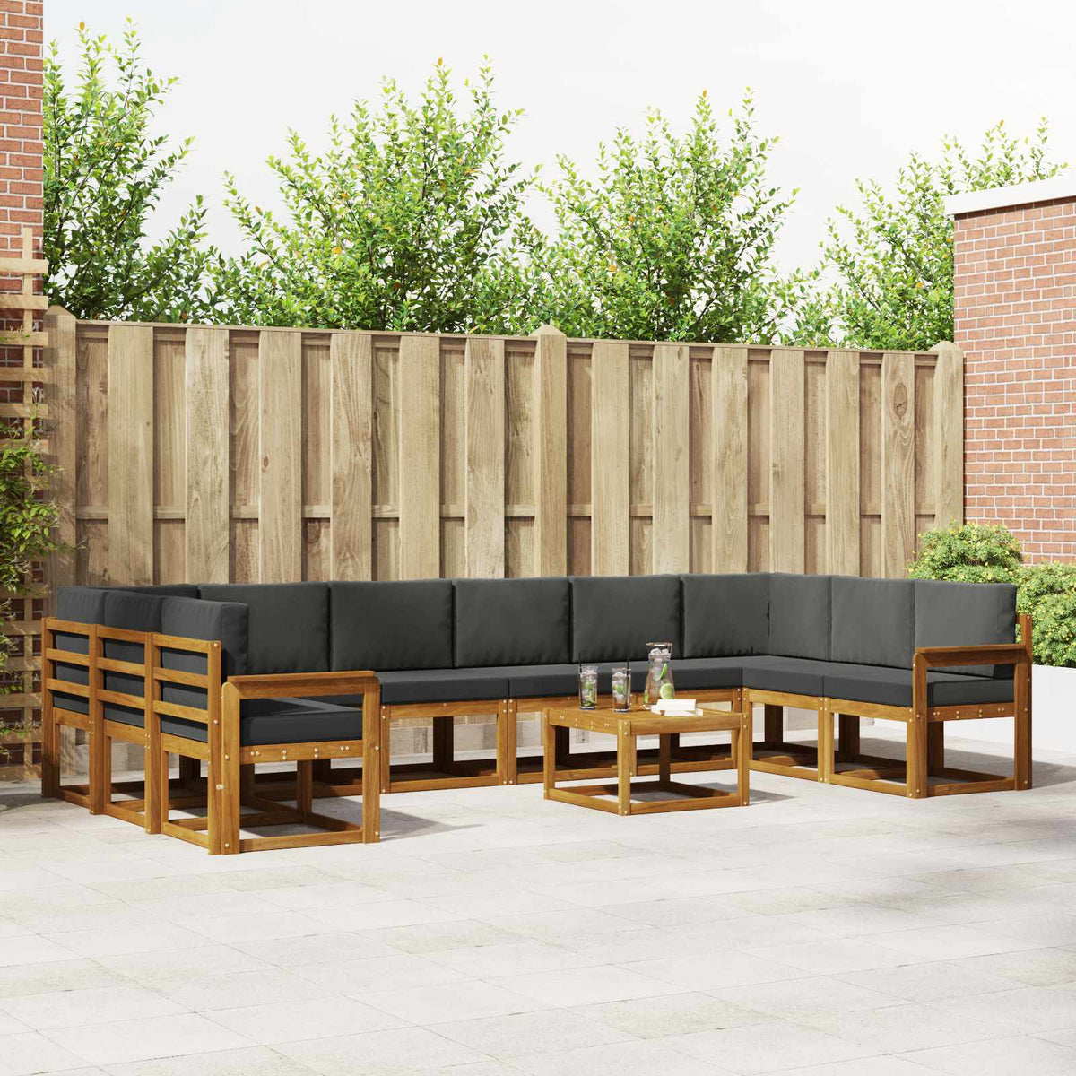 Buiten bankenset met kussen 11 pcs Natuurlijk en Antraciet is nu te koop bij PeponiXL, paradijselijk wonen!