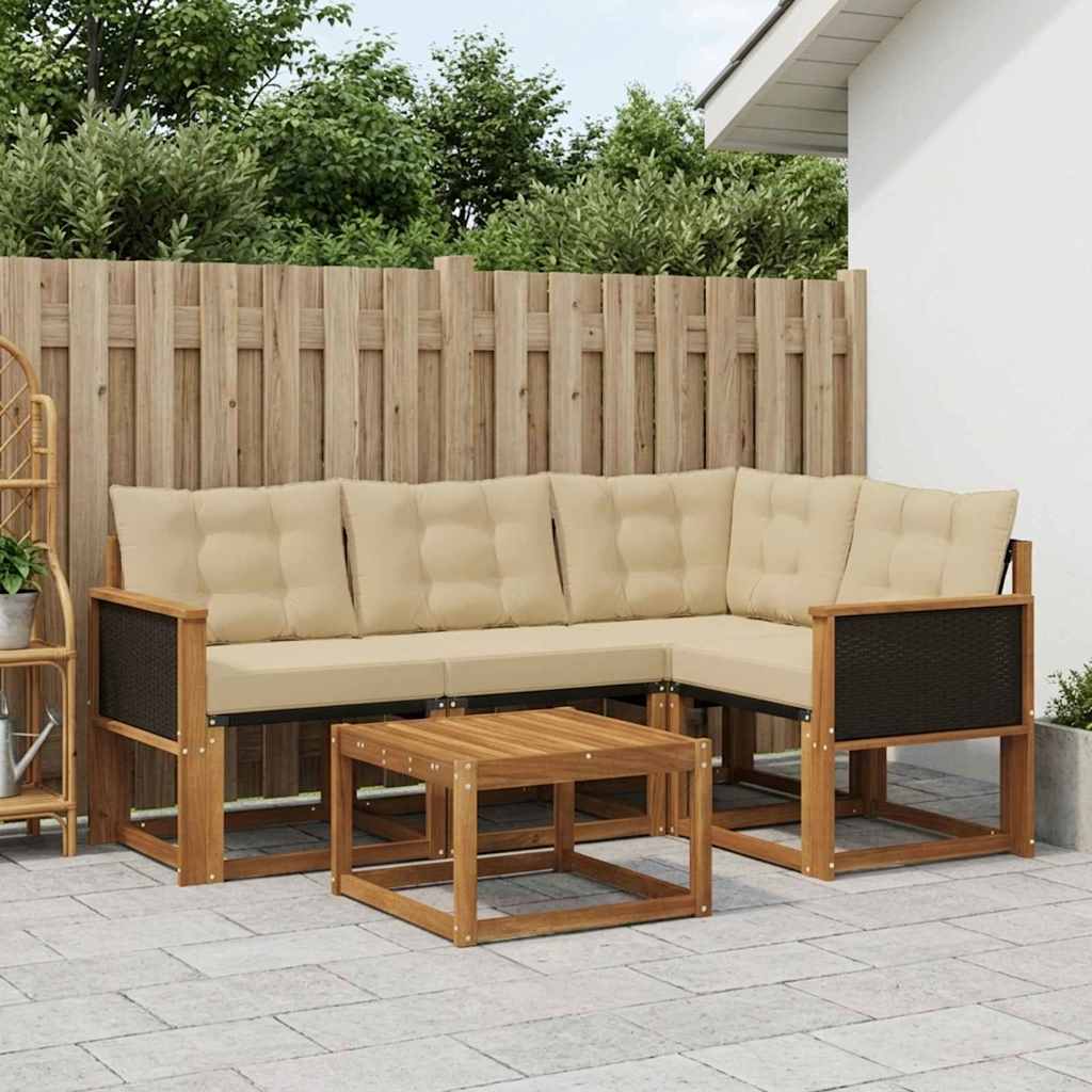 Buiten bankenset met kussen 5 pcs Natuurlijk en Beige is nu te koop bij PeponiXL, paradijselijk wonen!