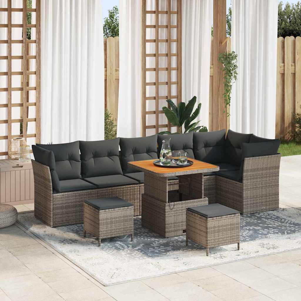 Tuin Sofa Set 9 pcs Grijs Poly riet en gepoedercoat staal is nu te koop bij PeponiXL, paradijselijk wonen!