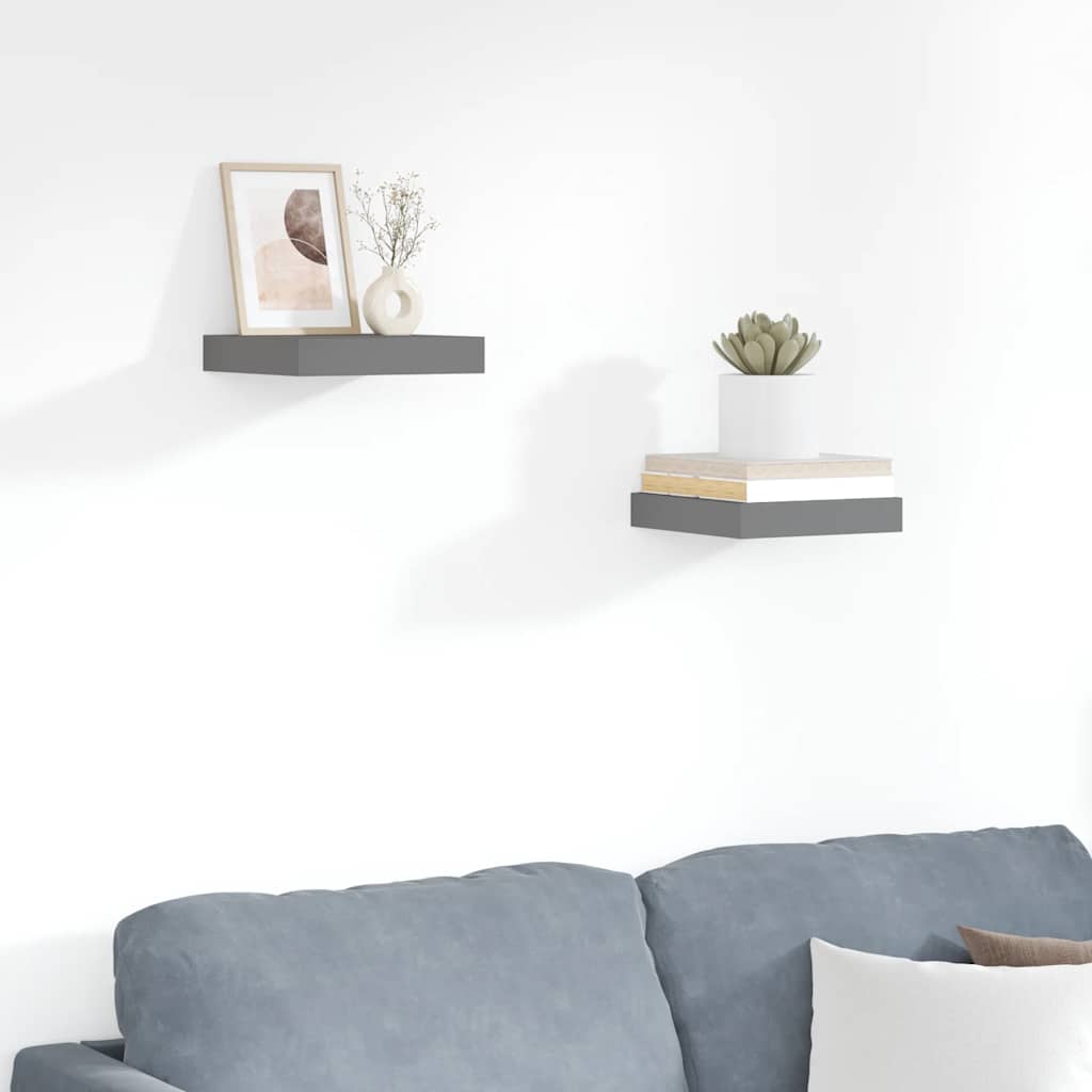 Wandschappen zwevend 2 st 23x23,5x3,8 cm MDF hoogglans grijs is nu te koop bij PeponiXL, paradijselijk wonen!