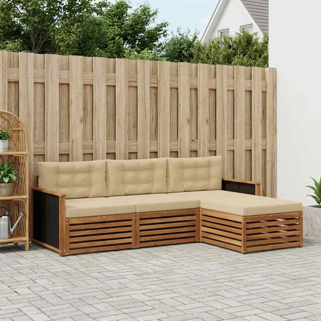 Buiten bankenset met kussen 4 pcs Natuurlijk en Beige Polyester is nu te koop bij PeponiXL, paradijselijk wonen!