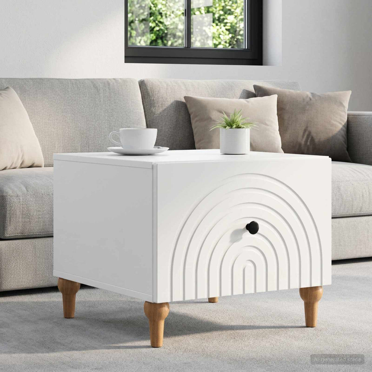 Salontafel met lade Wit 49 x 50 x 40 cm Bewerkt hout is nu te koop bij PeponiXL, paradijselijk wonen!