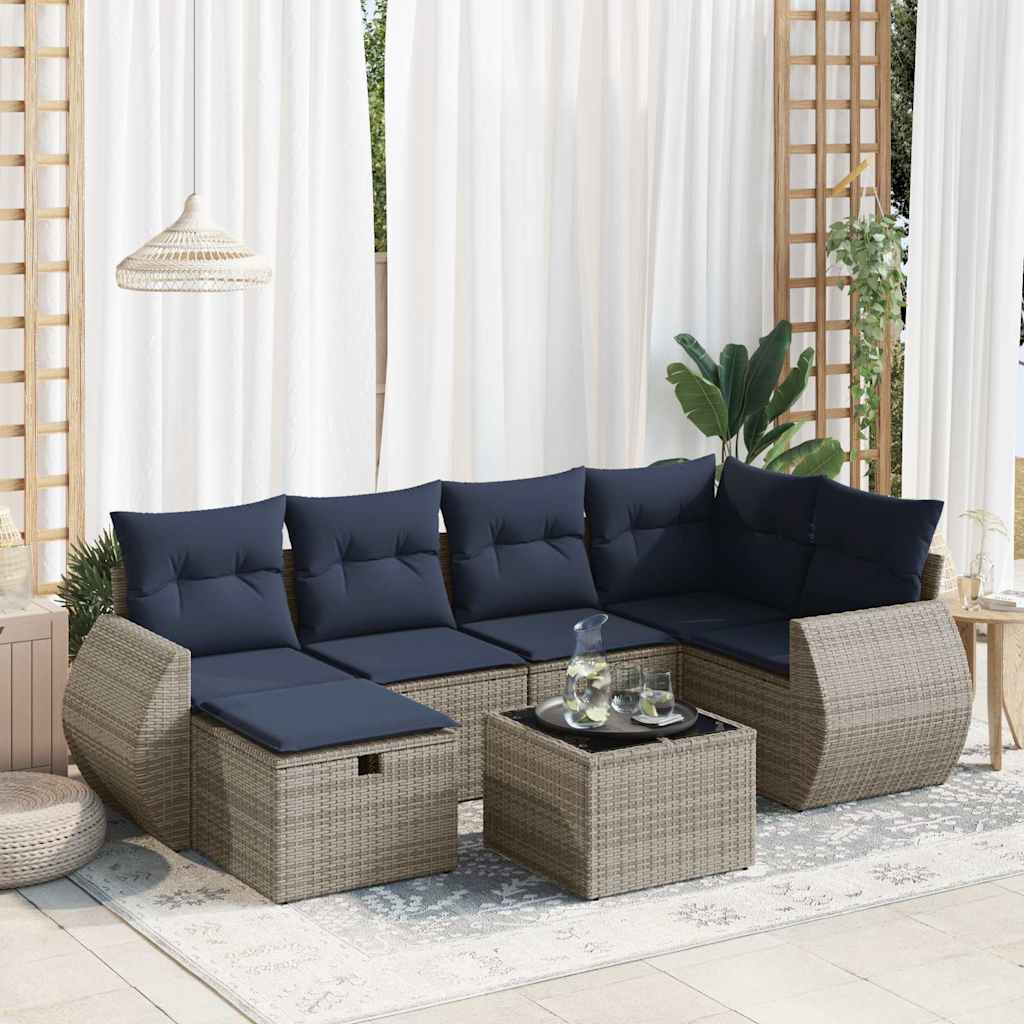 7-delige Loungeset met kussens poly rattan grijs is nu te koop bij PeponiXL, paradijselijk wonen!