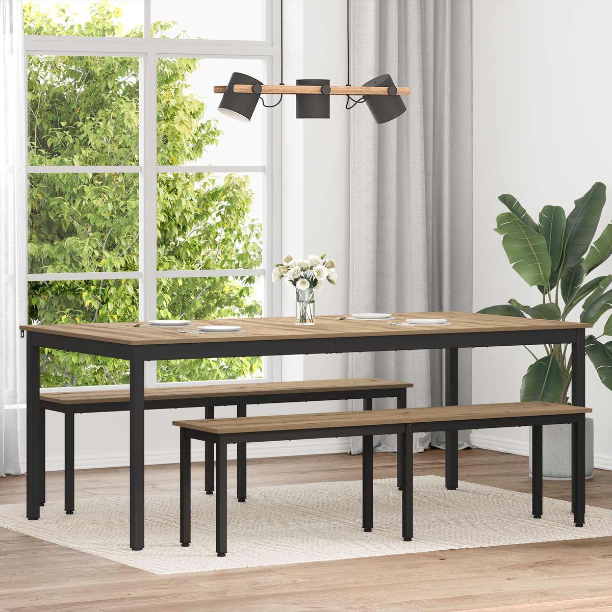 Eettafels 200 x 100 x 75 cm Bewerkt hout Rechthoekig is nu te koop bij PeponiXL, paradijselijk wonen!