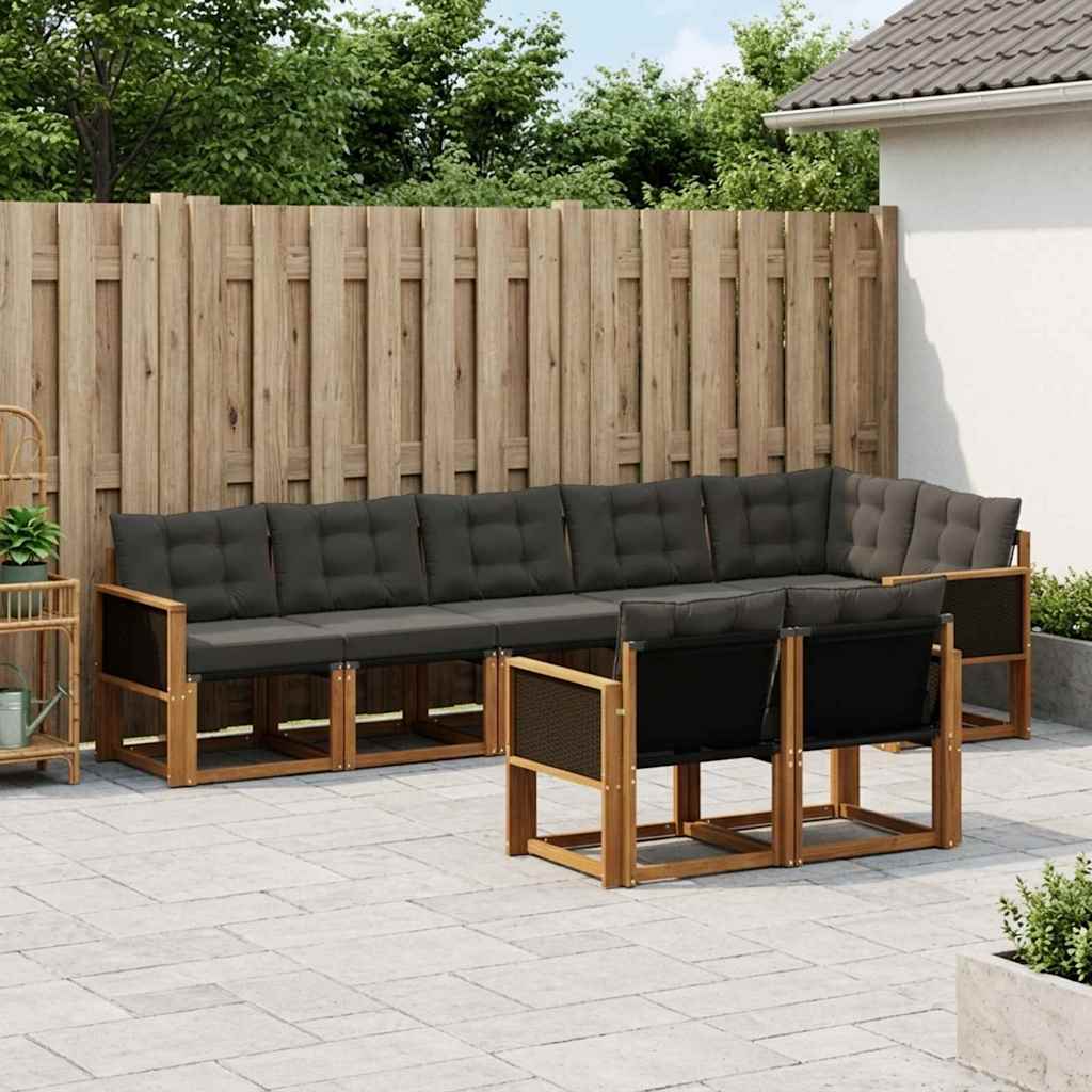Buiten bankenset met kussen 8 pcs Naturel en Zwart is nu te koop bij PeponiXL, paradijselijk wonen!