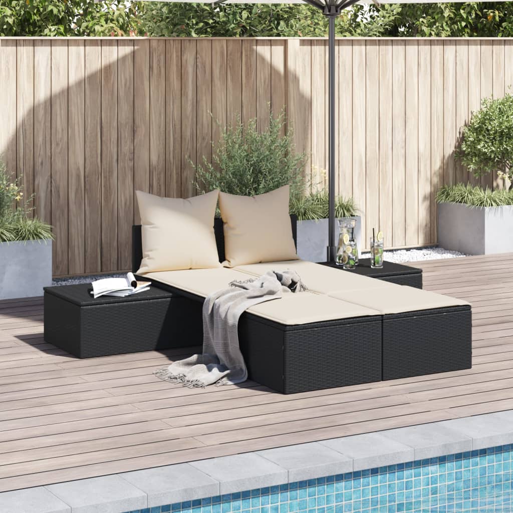 Ligbed 2-persoons met kussens poly rattan zwart is nu te koop bij PeponiXL, paradijselijk wonen!