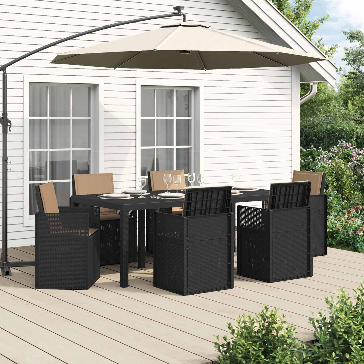 Tuin eettafelset met kussen 7 pcs Antracietkleurig en taupe PP is nu te koop bij PeponiXL, paradijselijk wonen!