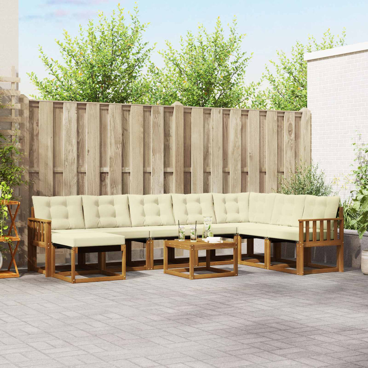 Buiten bankenset met kussen 9 pcs Natuurlijk en Crème is nu te koop bij PeponiXL, paradijselijk wonen!