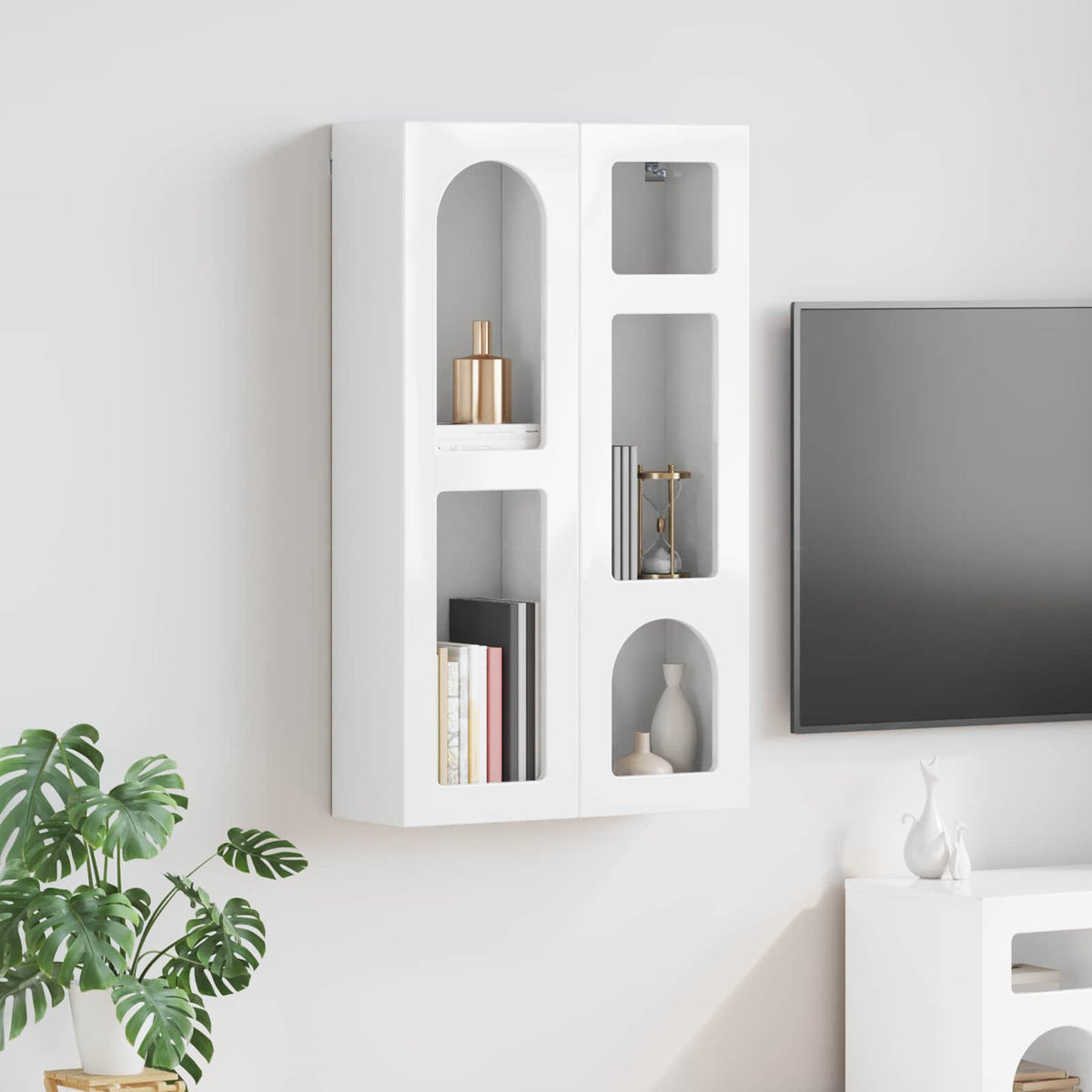 Hangkast met plank Hoogglans wit 59 x 20 x 100 cm Bewerkt hout is nu te koop bij PeponiXL, paradijselijk wonen!