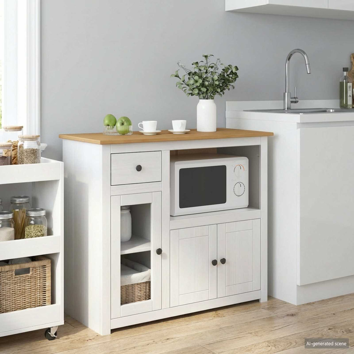 Magnetron Dressoir PANAMA Wit en Honing Was 99.5 x 44 x 86.5 cm is nu te koop bij PeponiXL, paradijselijk wonen!