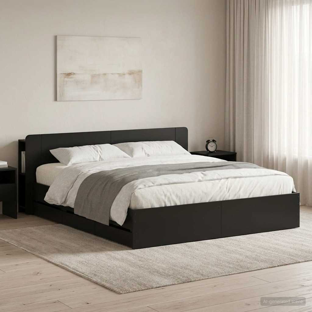 Bedframe met opslag Zwart 180 x 200 cm Bewerkt hout is nu te koop bij PeponiXL, paradijselijk wonen!