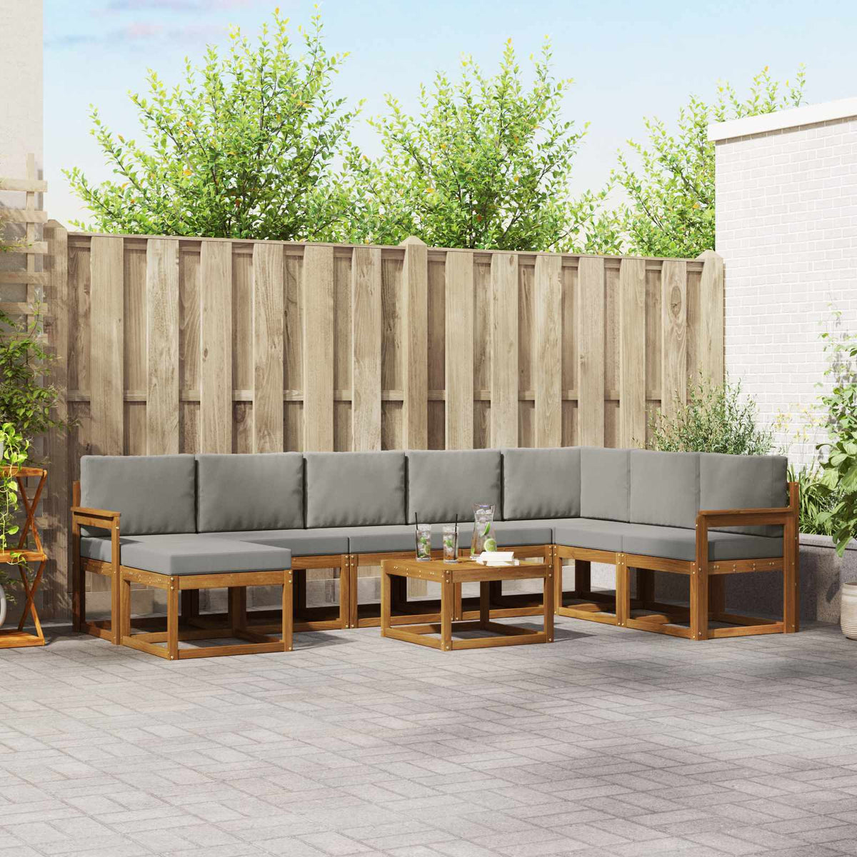 Buiten bankenset met kussen 9 pcs Natuurlijk en Lichtgrijs is nu te koop bij PeponiXL, paradijselijk wonen!