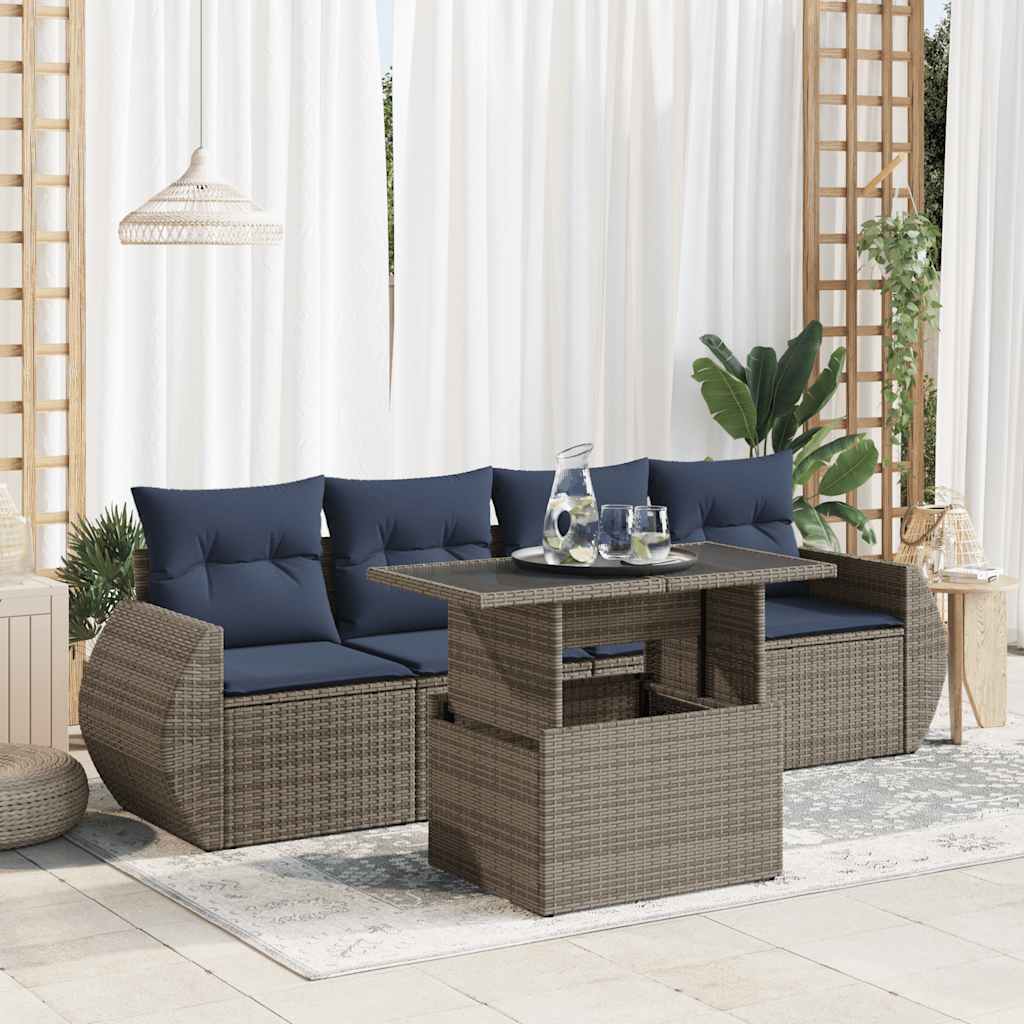 5-delige Loungeset met kussens poly rattan acacia grijs is nu te koop bij PeponiXL, paradijselijk wonen!