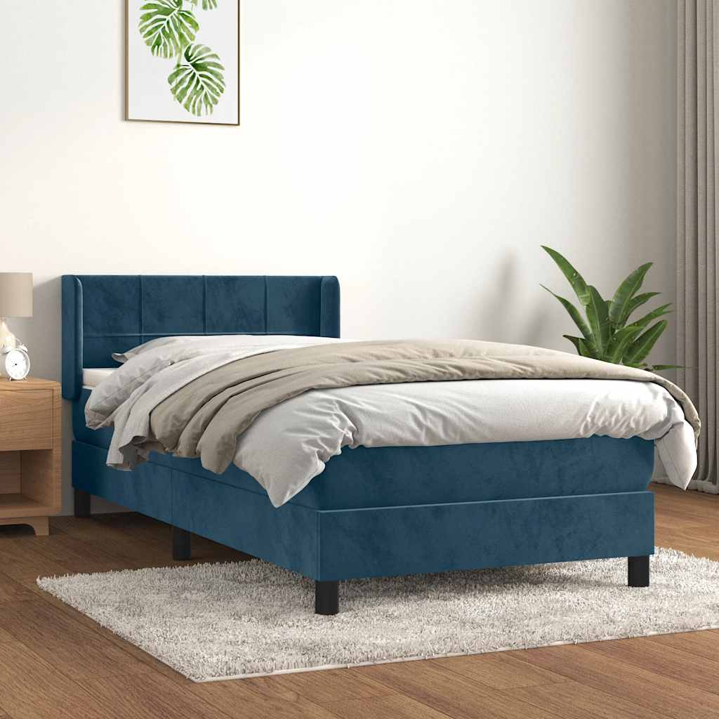 Boxspring met matras fluweel donkerblauw 90x200 cm is nu te koop bij PeponiXL, paradijselijk wonen!