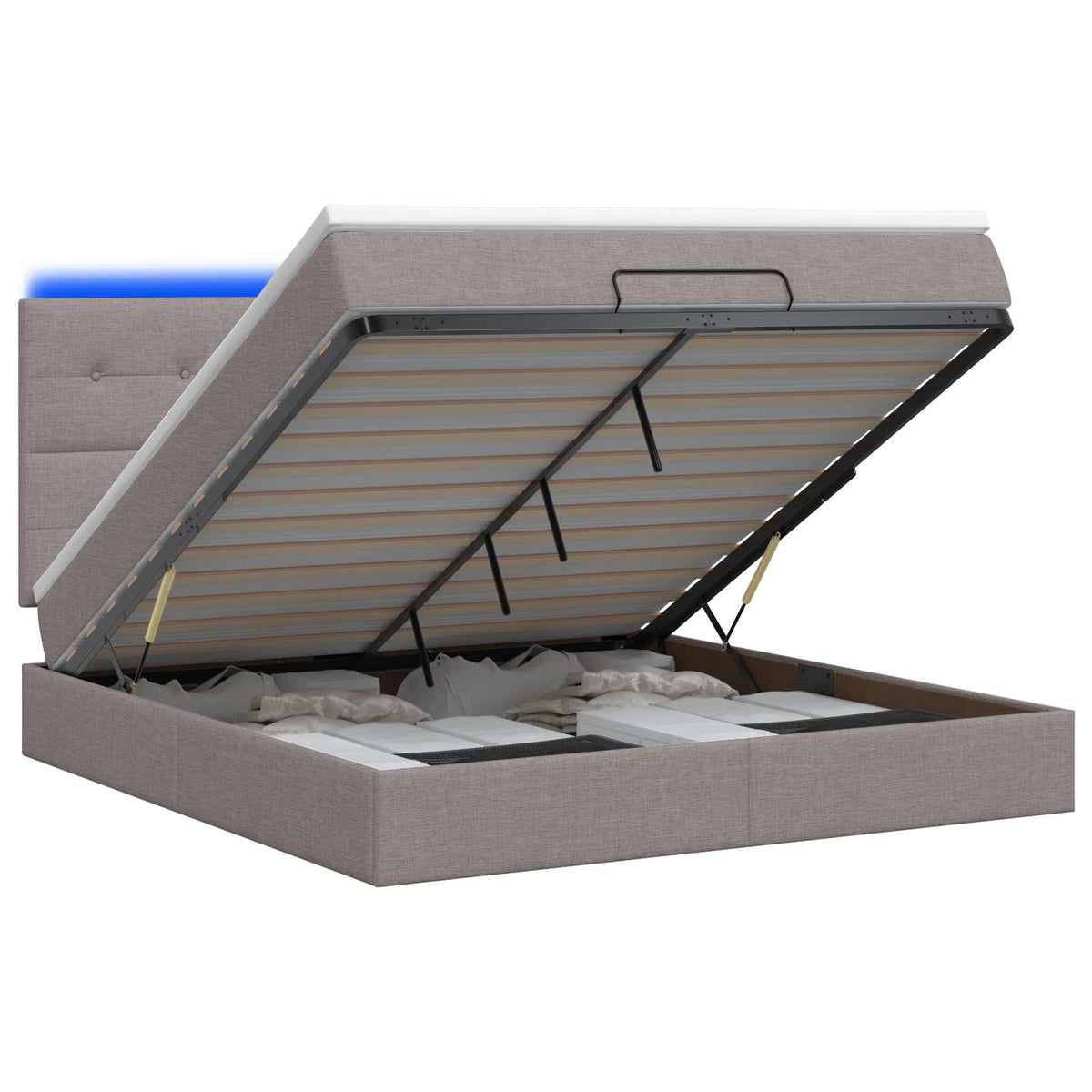 Ottoman Bed met Matrassen en LED Taupe 180 x 200 cm Stof is nu te koop bij PeponiXL, paradijselijk wonen!