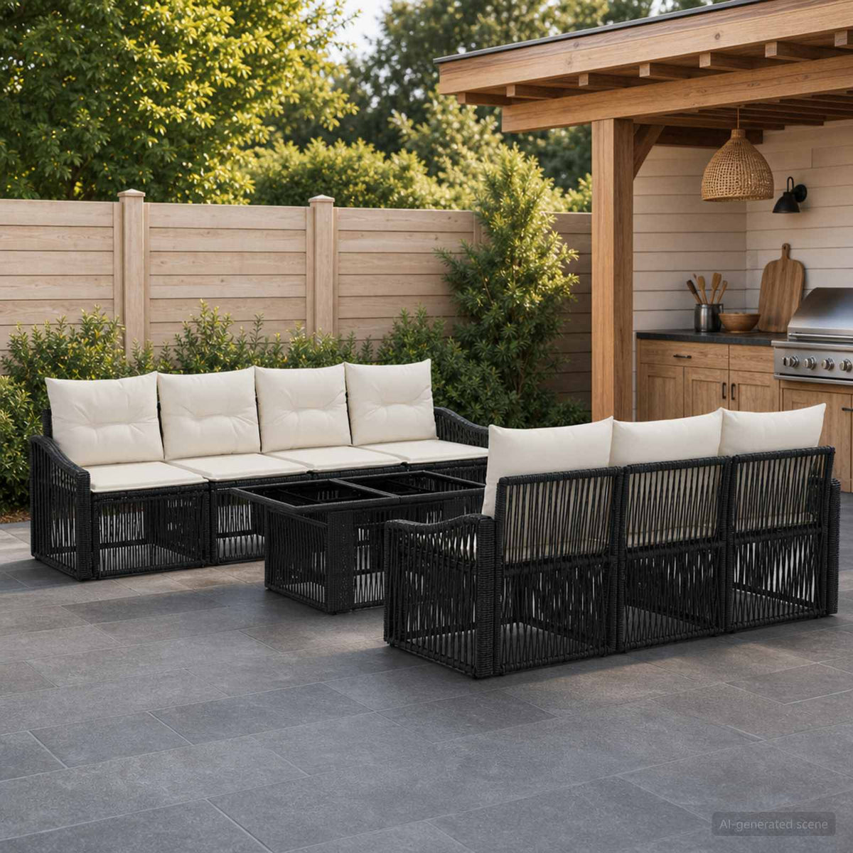 Tuinbankenset 8 st Zwart en Cream Wit poly rattan is nu te koop bij PeponiXL, paradijselijk wonen!