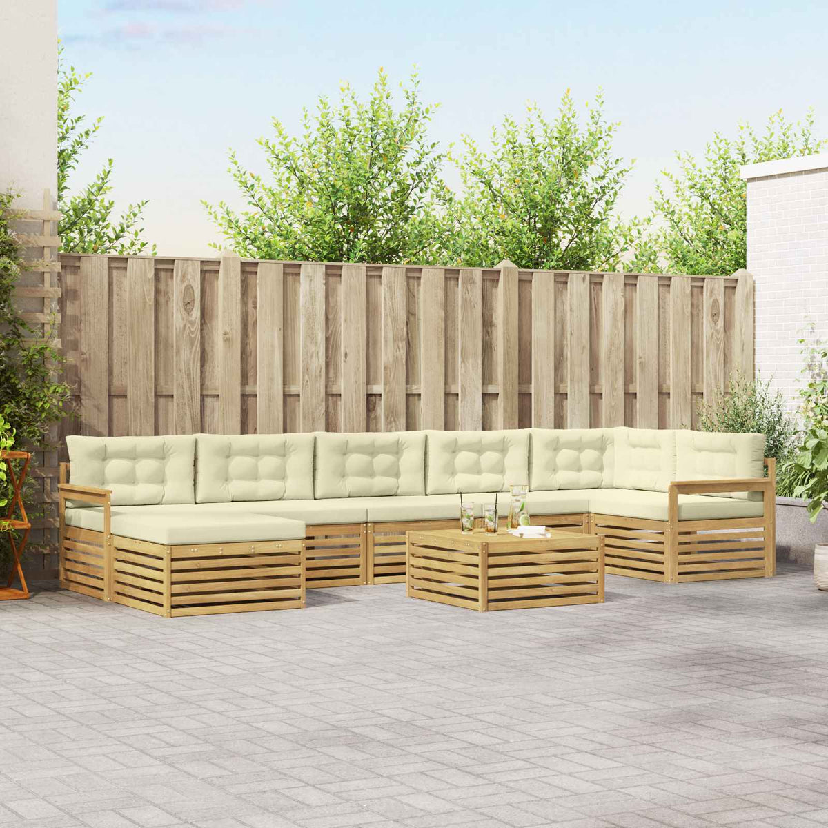 Buiten bankenset met kussen 8 pcs Wit en crèmekleurig is nu te koop bij PeponiXL, paradijselijk wonen!